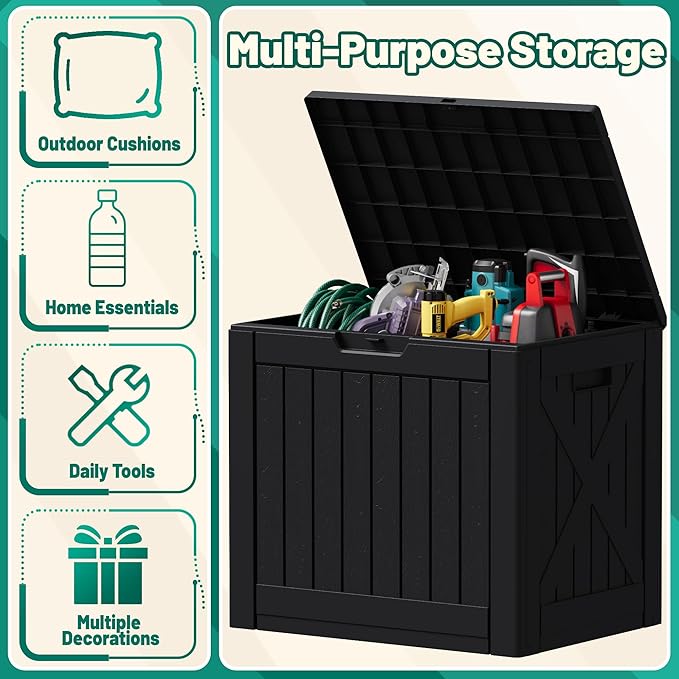 Devoko 40 Gallon Deck Box Outdoor Storage Box Waterproof for Patio, Large Outdoor Storage Bench Lockable for Outside (Black, 40 Gallon)