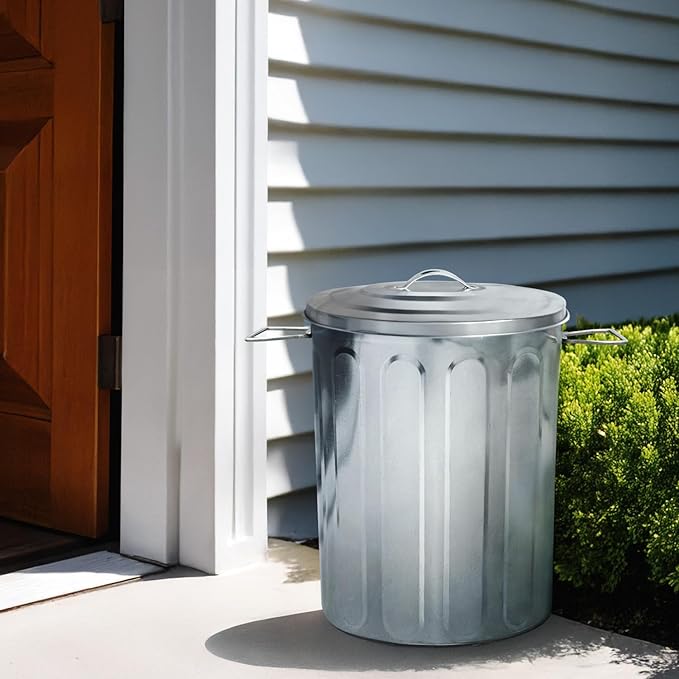 Plexon 5 Gallon Small Metal Trash Can with Lid Outdoor Galvanized Trash Can with Lid 5 Gal Ash Bucket for Bird Seed Container