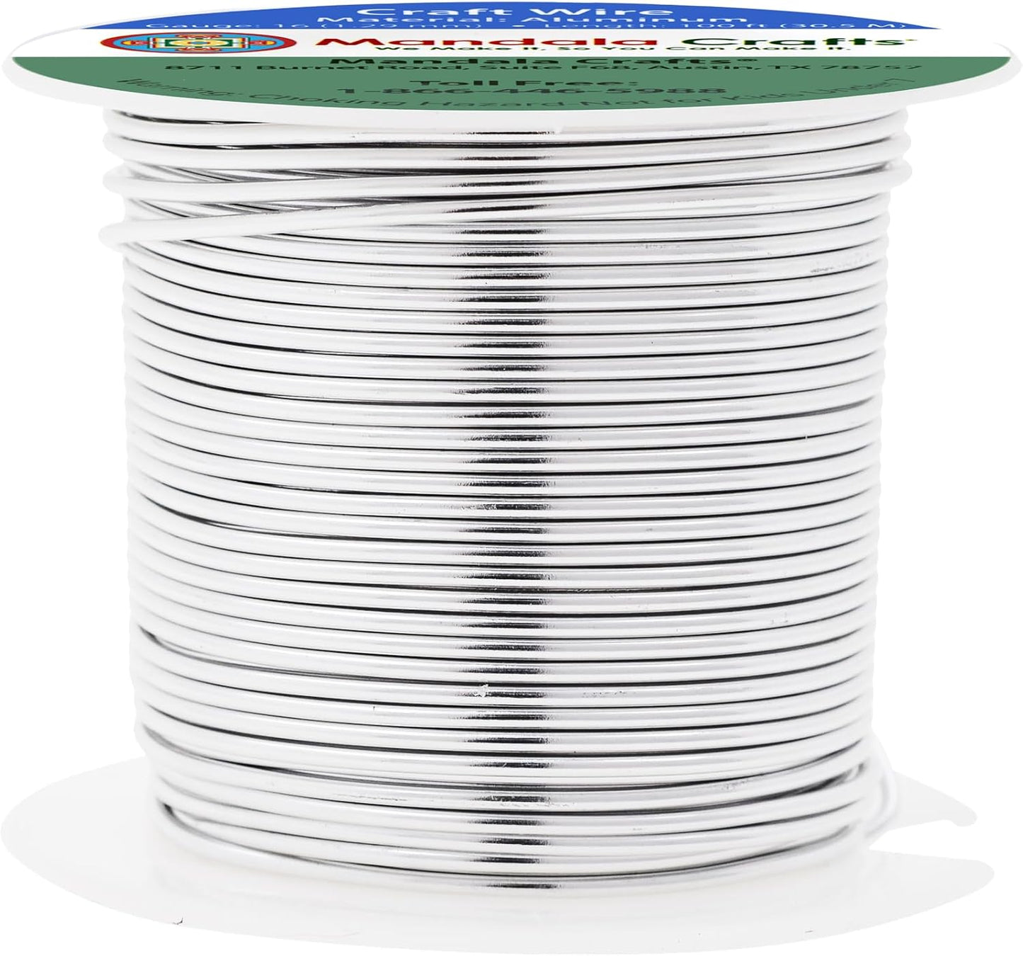 Mandala Crafts 16 Gauge Anodized Aluminum Craft Wire for Jewelry Making - 100 FT Colored Flexible Silver Tone Wire - Bendable for Bonsai Armature Crafting Sculpting
