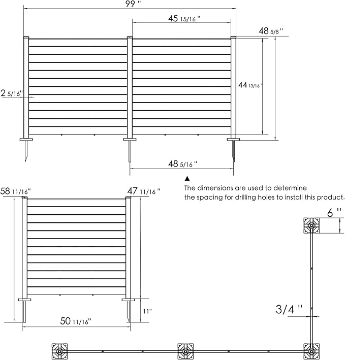 Kozyard 50" W x 48" H Outdoor Privacy Screens Aluminum Post, Air Conditioner Fence Panels, Pool Equipment Enclosure, Trash Can Screens Fence Kit for Outside Backyard Patio 4Panels