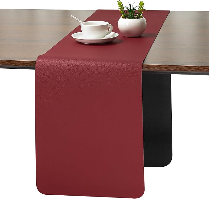 Myir JUN Table Runner Double Sided Vinyl Runner Table 55 Inch Long Runner for Table Washable Waterproof Non-Slip for Home Decorations Red Black,12 x 55 inch