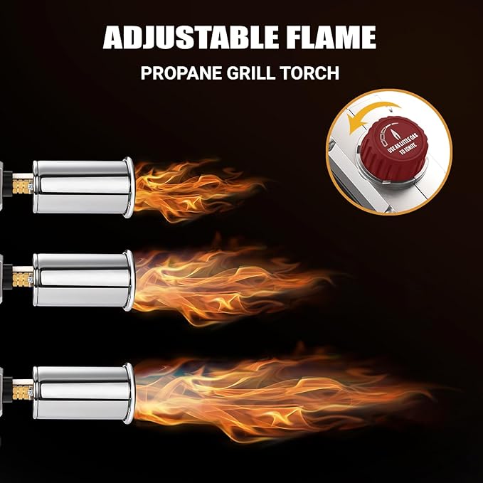 Propane Torch Gun, Powerful Cooking Grill Torch Gun, Adjustable Flamethrower Multi Use Blow Torch for BBQ, Campfire, Charcoal Wood Grills Lighter(Tank Not Included)