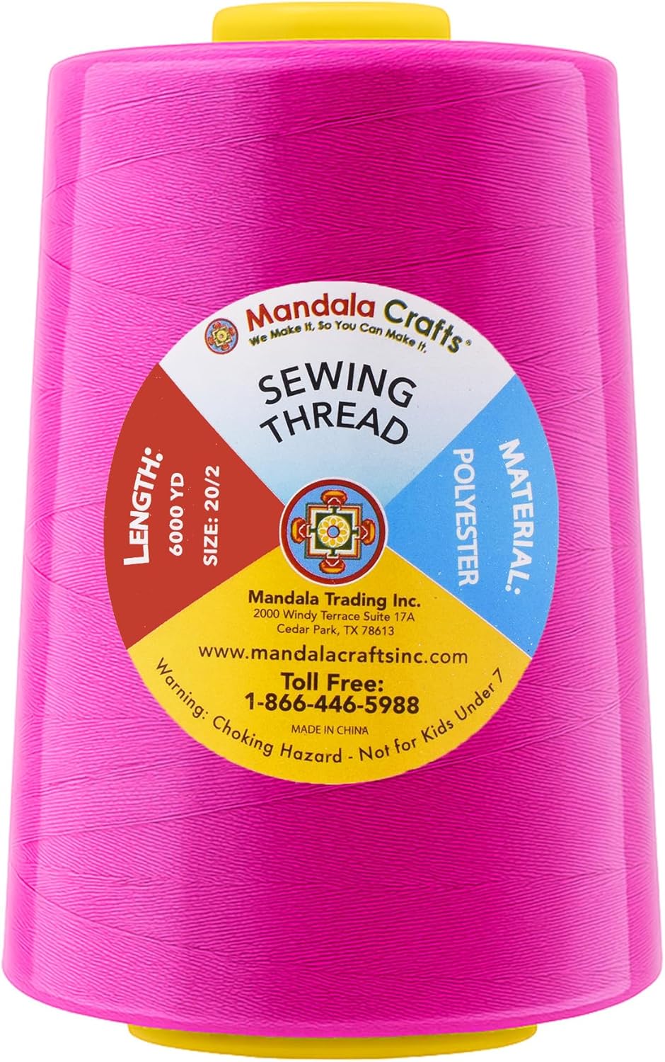Mandala Crafts 4 Pack of Serger Threads Cones Spools - 20S/2 24000 Yards Polyester Fuchsia Threads for Sergers Machine and Overlock Quilting Sewing Machine