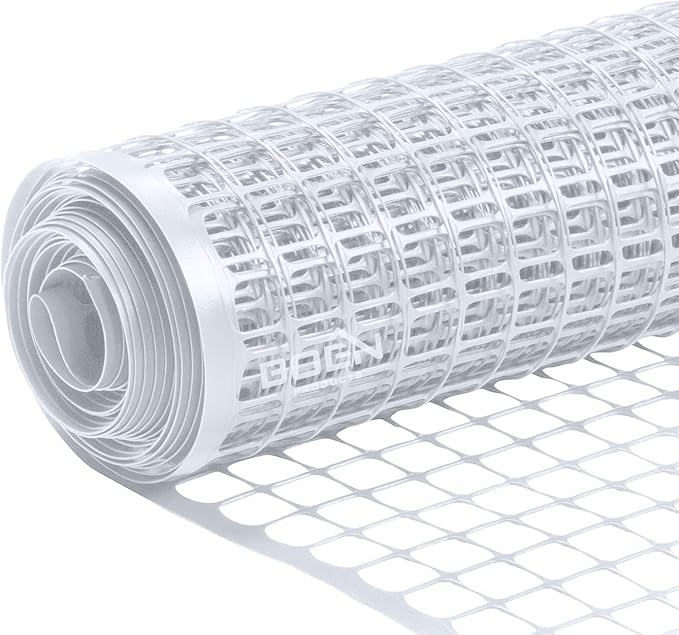 BOEN Garden Fence Temporary Barrier Outdoor Fence for Dog, Rabbit or Deer, Garden Netting Plastic Mesh Plant Protection (4' x 100', White)