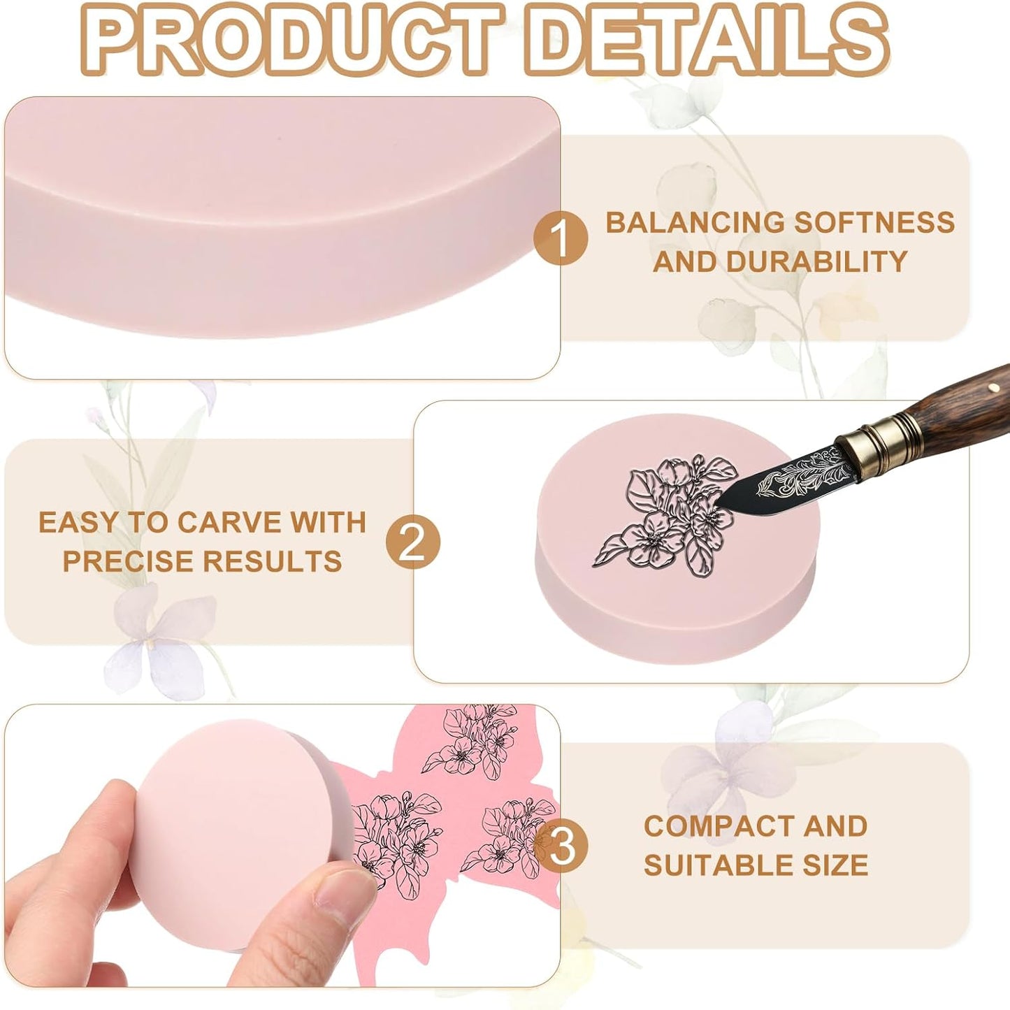 PATIKIL 24Pcs 2" Rubber Carving Blocks, Soft Linoleum Art Carving Block Round Crafts Stamp Making for Printmaking Stamps Carving Supplies, Pink