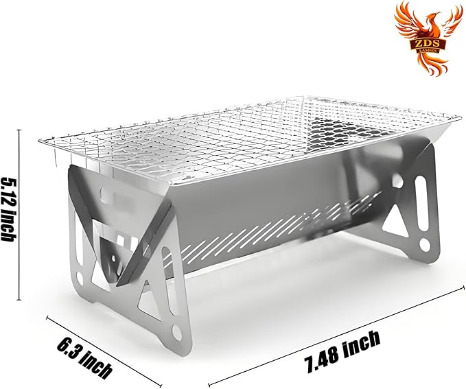 6.3 Inch Portable Fire Pit - Foldable Stainless Steel Camping Fire Bowl & Grill - Compact Bonfire Pit for Backyard, Patio, Garden Parties & Camping Trips