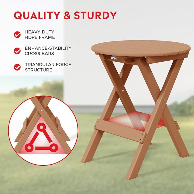 Costaelm Paradise 3-Piece Outdoor HDPE Folding Patio Bistro Table and Chairs, Teak
