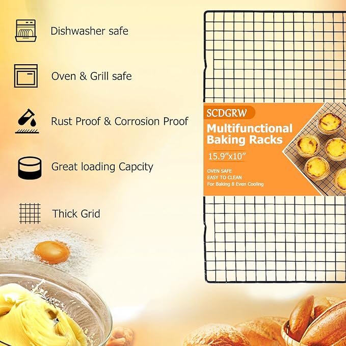 5PCS Cooling Racks for Cooking and Baking 10" x 16" Wire Rack Baking Rack, Cookie Rack, Heavy Duty Stainless Steel Wire Rack for Grilling, Roasting, Cooking, Drying
