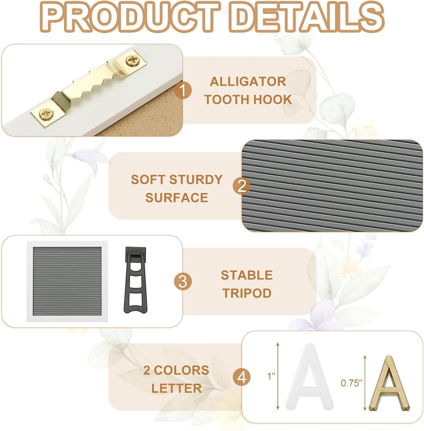 PATIKIL Felt Letter Board, 10x10Inches Gray White Wooden Changeable Message Board with Storage Bag Stand for Kitchen Menu Classroom Farmhouse Decor Notes, White Bronze Letter