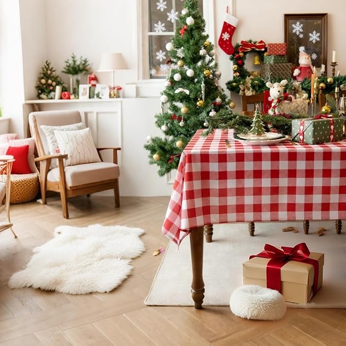 Waterproof Checkered Tablecloth Fabric - Rectangle 58x84 Inch Classic Gingham Buffalo Plaid Table Cloth for Indoor/Outdoor Use - Washable Table Cover for Kitchen, BBQs, and Parties