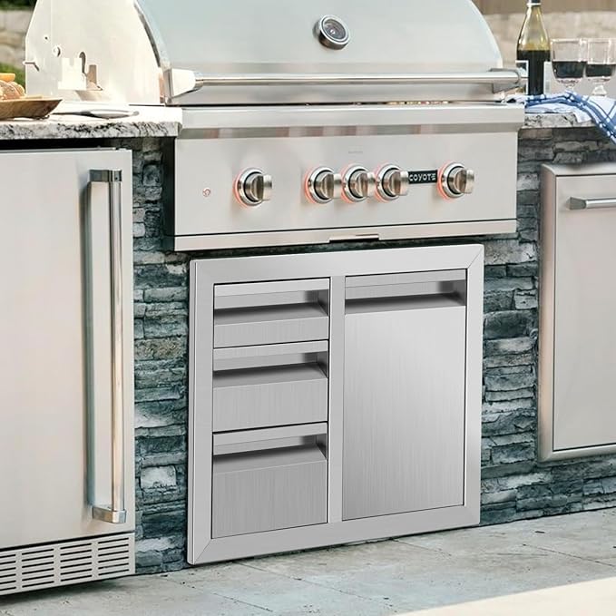 Outdoor Kitchen Drawer Combo, BBQ Access Door Drawers Combo With Stainless Steel, Perfect For BBQ Grill Station Outdoor Kitchen Storage Cabinet,G1