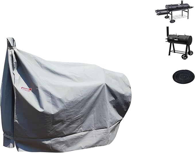 Heavy Duty Grill Cover for Charcoal Offset Smoker Cover, Fade and UV Resistant, Fits Char-Broil, Dyna-Glo, Royal Gourmet, Char-Griller and More Grey
