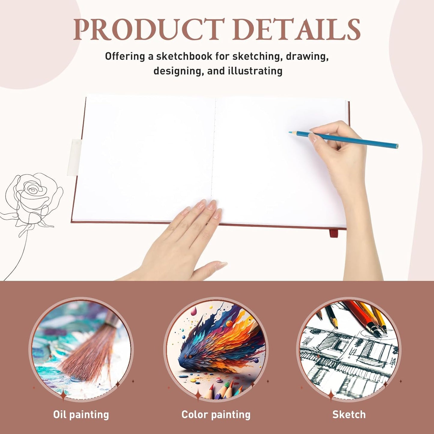 Moinchore Back to School Gifts Square Sketchbook 8 x 8 Inch Hardcover Art Sketch Book Drawing Papers 120 Pages, Mixed Media Journal Notebook with Elastic Closure Sketchbook for Drawing(Dark Red)