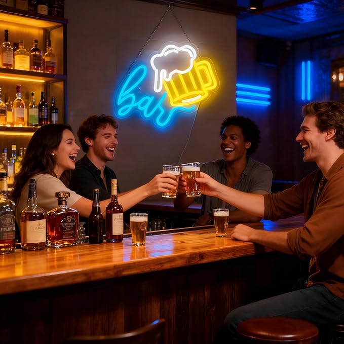 Beer Bar Neon Sign, LED beer Light Up Bar Sign for Home party& pub Bar Decor, 5-Level Dimmable Funny Bar Signs for Man Cave, Business Neon Open Signs for Bars & Wall