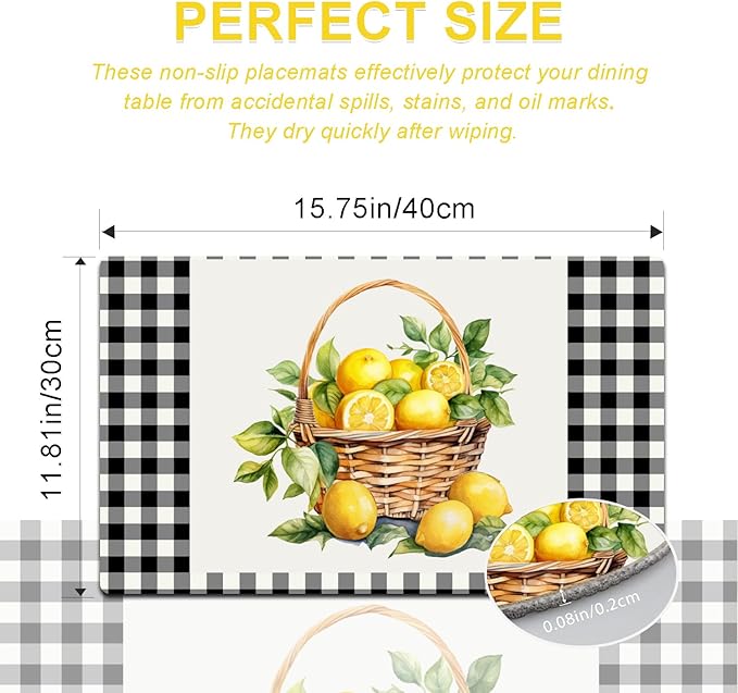 Placemats Set of 4 - Faux Leather Heat Resistant Placemats for Dinner Table, Non-Slip Waterproof Oil-Proof Washable Reusable Placemat for Indoor Outdoor Kitchen Decor, 15.75In*11.81In