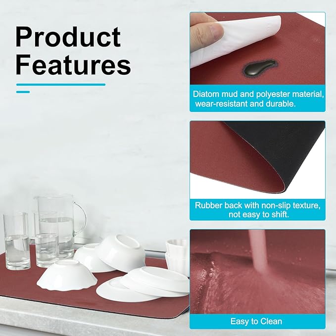 uxcell Silicone Mats for Kitchen Counter, 15.7" x 11.8" Non-Slip Countertop Protector Mat Heat Resistant Coffee Mat Waterproof Table Placemat, Wine Red