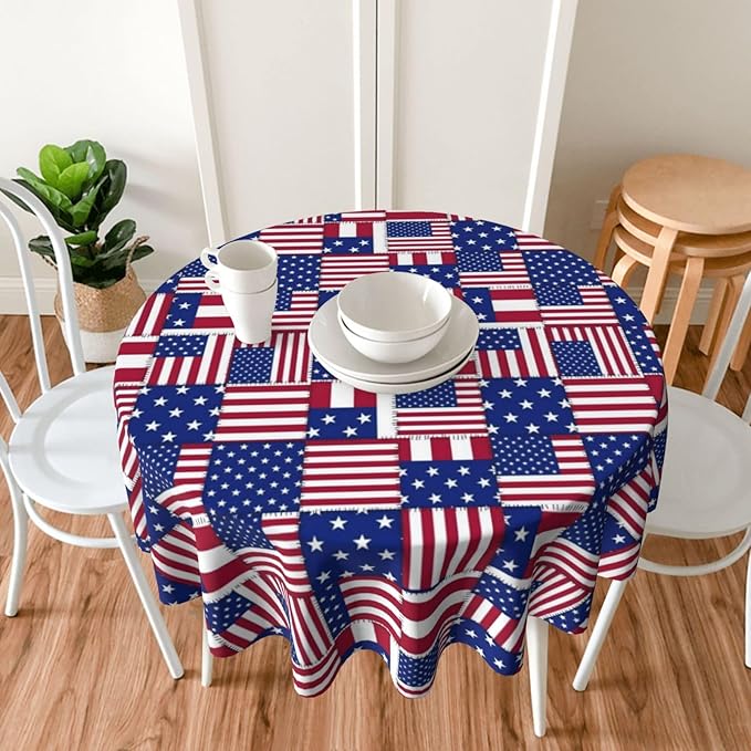 American Flag Joint Round Tablecloth - American Flag Tablecloth 60 Inch Waterproof Rustic Table Fabric Farmhouse Stripe Decorative for Picnic Party Holiday Home Indoor Outdoor