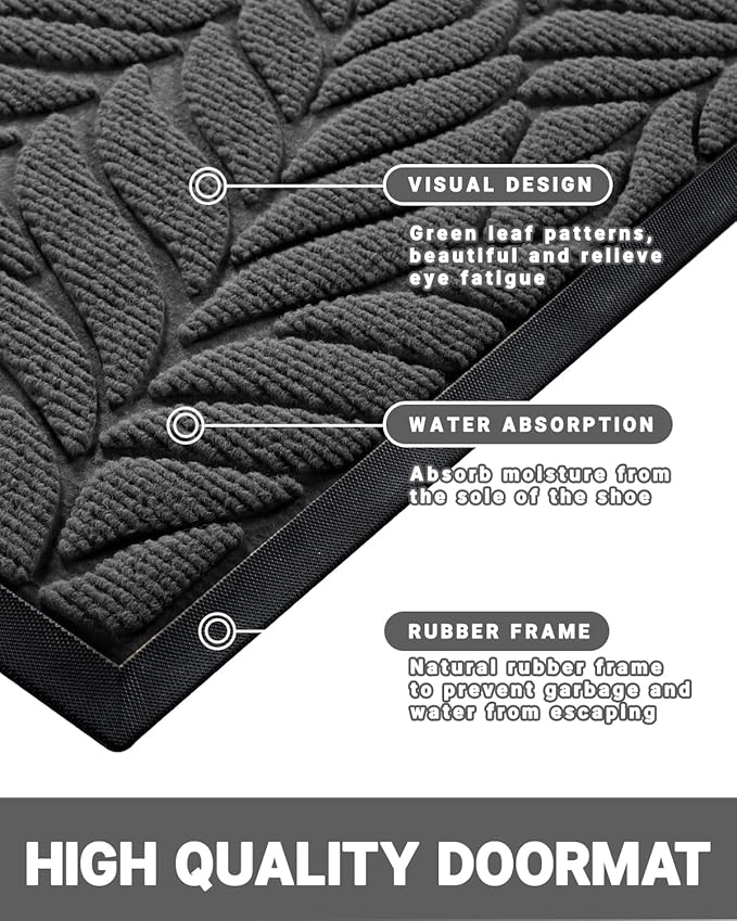 Yimobra Front Door Mat Outdoor Indoor, 29.5x17 All-Season Waterproof Door Mat Outside Entrance, All-Weather Non-Slip Outside Doormat for Garage Patio Entryway, Grey