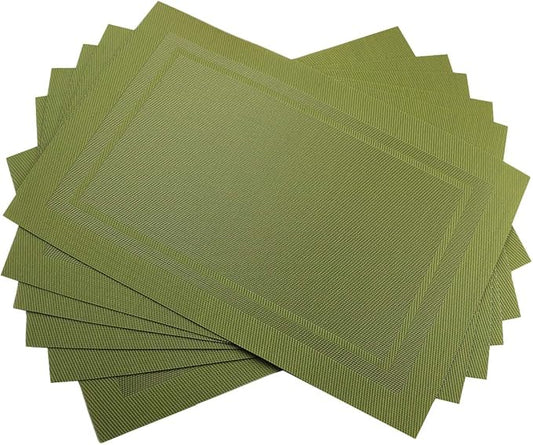 Gugrida Placemats Set of 6 Plaid Checkered Green PVC Placemat for Dining Table Durable Woven Vinyl Stain tablemats 18"X12"