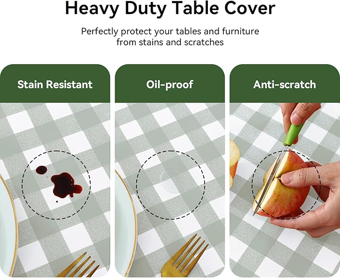 Romanstile Rectangle Vinyl Tablecloth, 100% Waterproof Checkered Plastic Table Cloth, Heavy Duty Buffalo Gingham Table Cover for Dining, Camping, Picnic, Outdoor - 54 x 78 Inch, Light Grey