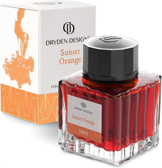 Dryden Designs Ink Bottle for Fountain Pen | Luxury Edition, Smooth Flow, Compact Designed 50ml Sunset Orange