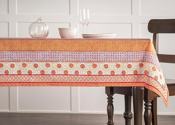 Maison d' Hermine Table Cloth Rectangle Table 100% Cotton 60 x 108 Inches Fall Tablecloth Reusable Everyday Use for Thanksgiving Christmas Decorations Dining Farmhouse Party (Harvest Festival)