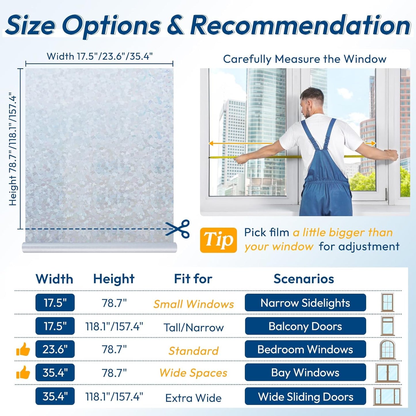 rabbitgoo Rainbow Window Privacy Film Decorative Stained Glass Diamond Pattern Window Sticker with Iridescent Tint Non-Adhesive Static Cling for Home Office Crystal Pattern, 17.5 x 118.1 inch