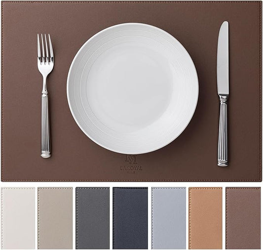 Faux Leather Placemats Set of 12 Vinyl Washable Wipeable Table Mats for Kitchen Dining Table Heat Resistant Waterproof Modern Indoor/Outdoor Placemats Non-Slip Easy Clean Place Mats (Chocolat)