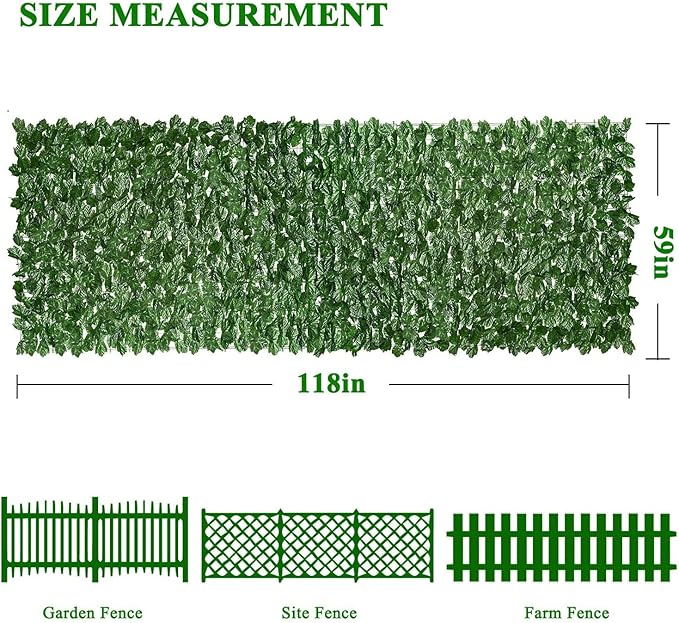 iCover 59x118in Artificial Ivy Privacy Screen for Fence, Green Maple Leaf Strengthened Joint Prevent Leaves Falling Off, Faux Hedge Panels Greenery Vines, Decorative Fences for Outdoor, Garden