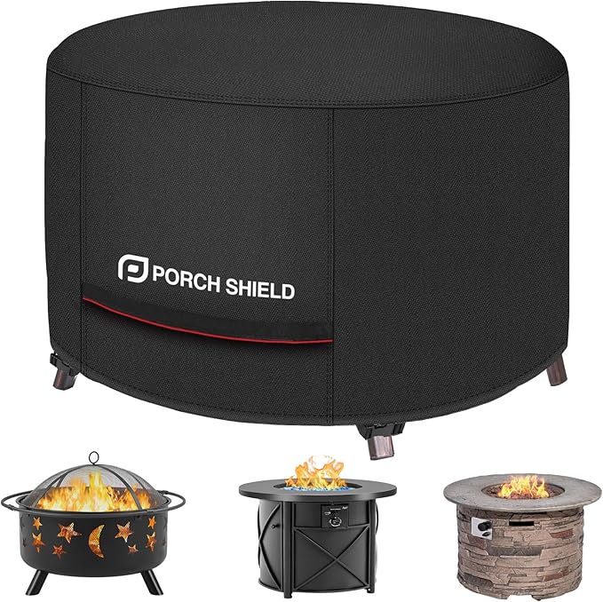 Porch Shield Round Patio Fire Pit Cover Fade Resistant Waterproof Outdoor Firepit Cover 32 inch for Fire Bowl