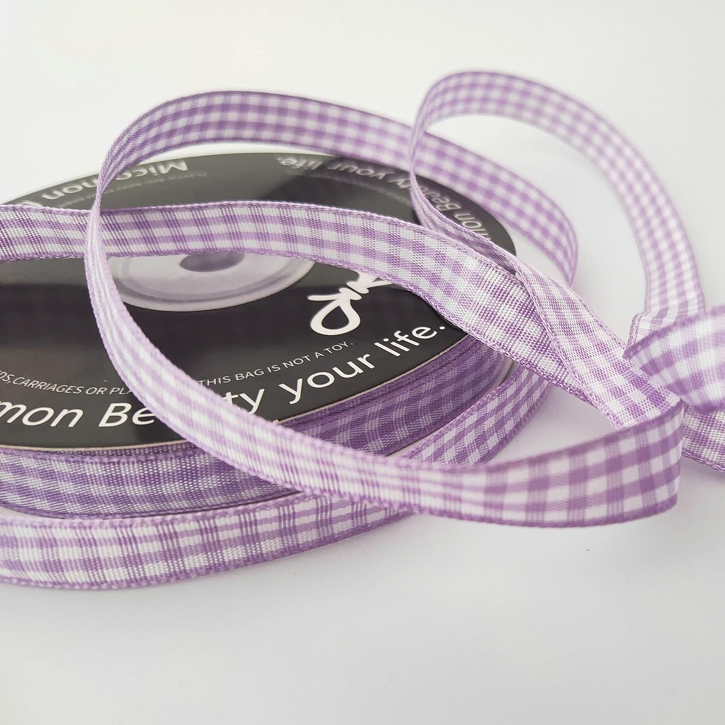 Purple Gingham Plaid Checked Ribbon 25 Yard Each Roll 100% Polyester (3/8", Purple)