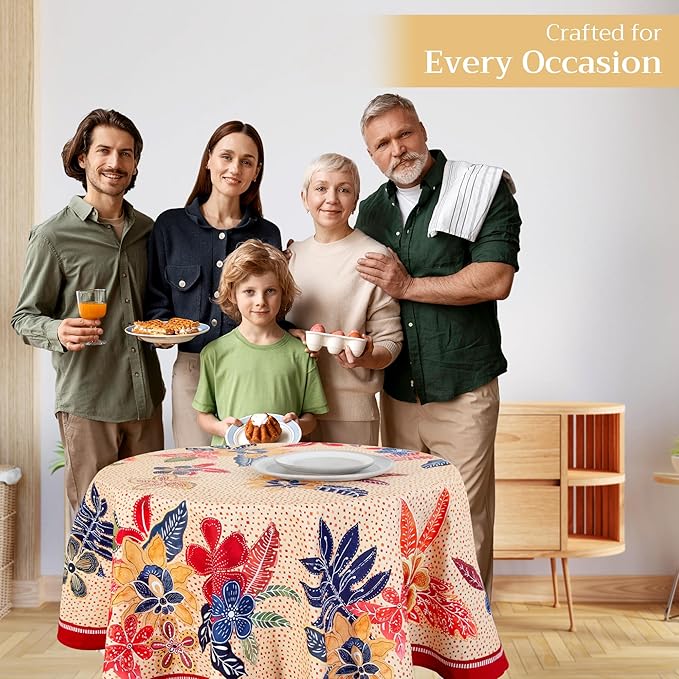 Maison d' Hermine Table Cloth Round Table 100% Cotton 63 Inches Fall Tablecloth Reusable Everyday Use for Thanksgiving Christmas Decorations Dining Farmhouse Party (Kalahari)