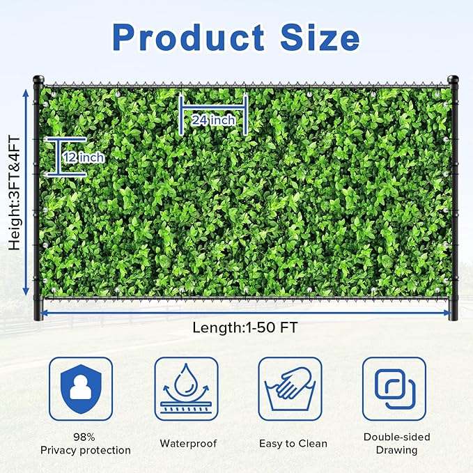 UPGRADE 3'x25'Customized PVC Privacy Fence Screen with Green Leaves Print – Outdoor Waterproof Patio Privacy Cover for Yard, Balcony, Garden Fence Decoration