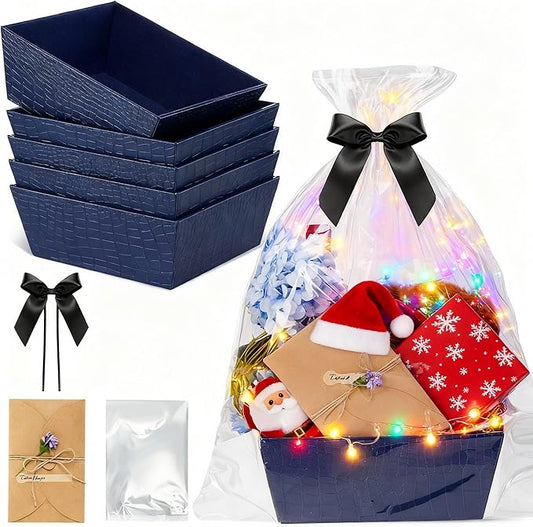 Wonderjune 20 Pcs Valentines Day Gift Baskets Empty To Fill Baskets For Gifts Empty With Gift Bag Bow Valentines Gifts Storage Basket Bulk for Wedding Party Wrapping(Royal Blue)
