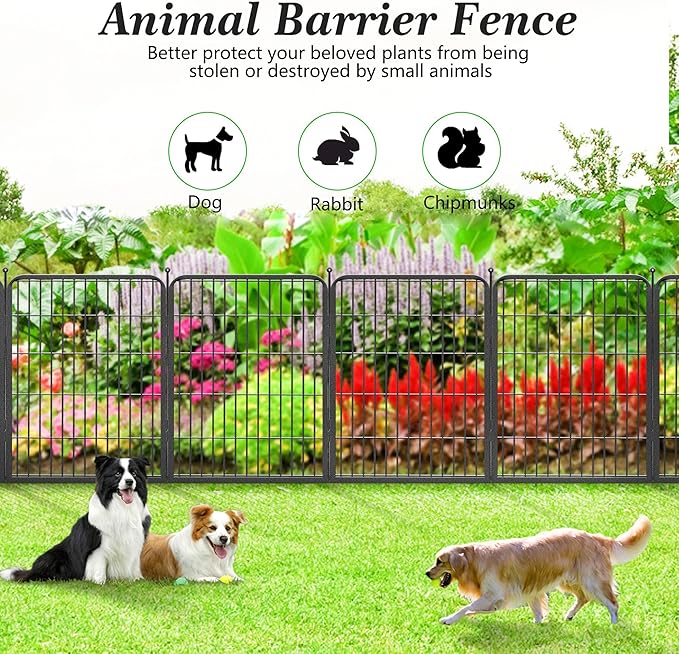 Garden Fence with Gate Metal Fencing Outdoor for Yard, 32in x37ft 16 Panels Outdoor Dog Fence Temporary Fence for Dogs Outside, Rustproof Garden Fencing Flower Bed Edging for Patio