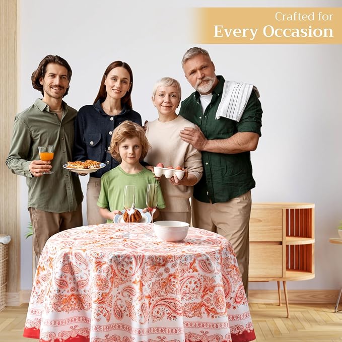 Maison d' Hermine Table Cloth Round Table 100% Cotton 69 Inches Fall Tablecloth Reusable Everyday Use for Thanksgiving Christmas Decorations Dining Farmhouse Party (Orient)
