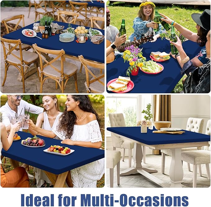 Spandex 8 Foot Rectangle Table Cloth 6 Pack, Elastic Fitted Tablecloths for Picnic, Stretch Washable Patio Table Cover for Outdoor, Camping, Banquet and Parties (Navy, 30"x96")