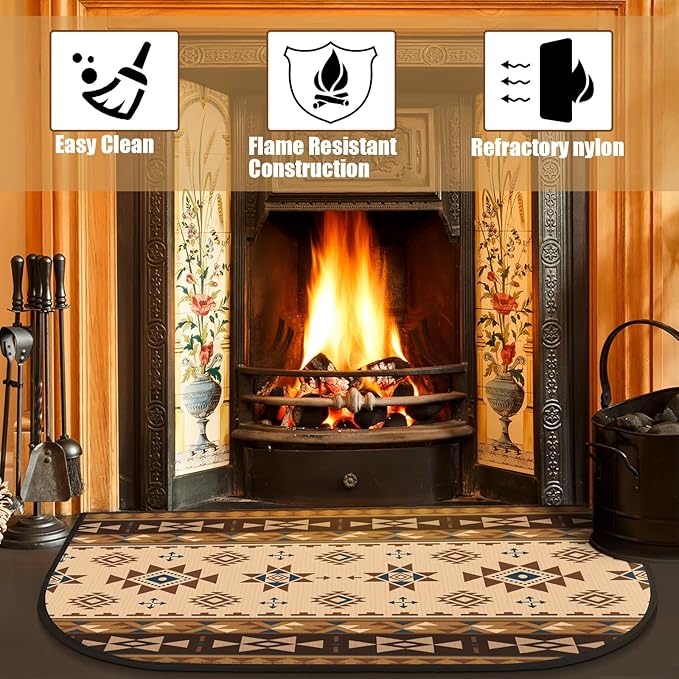 Demissle Cabin Fireplace Hearth Rug Fireplace Mats Cabin Southwestern Fireproof Rug Fire Resistant Mat for Wood Stove Floor for Kitchen Indoor Outdoor(24 x 36 Inch,Cute)