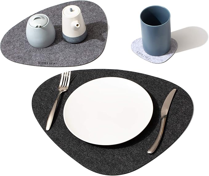 Chillify Table Coaster Set | Non-Slip, Heat-Resistant, Washable Placemats | Suitable for Garden | Gray Oval | 2x3 Inches (Set of 2)