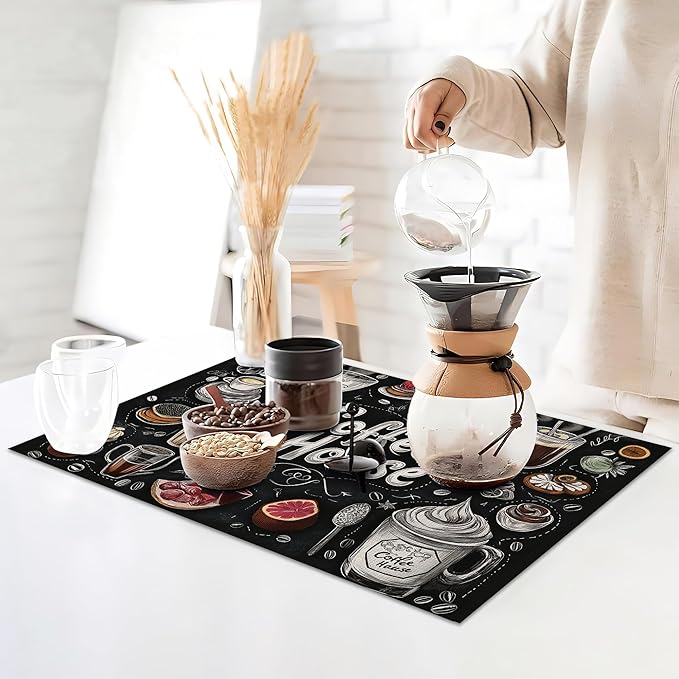 Coffee House Placemats Set of 6,Coffee Menu Table Mates Non-Slip Heat Resistant Washable Linen Place Mats for Party Kitchen Dining Decoration Indoor Outdoor 12"x18"