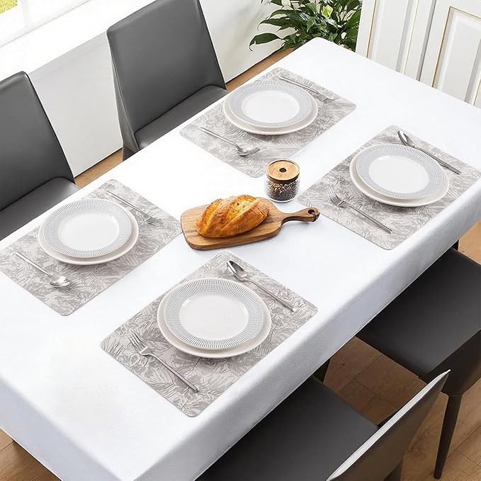POLYTE Indoor/Outdoor Washable Embossed Vinyl Faux Leather Table Dining Placemats, Set of 4