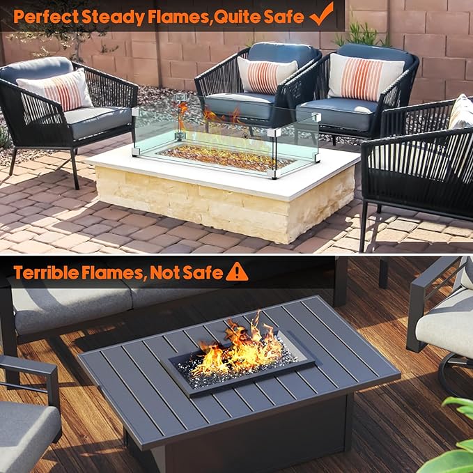 Skyflame 24 x 12 Inches Rectangular Fire Pit Glass Wind Guard Replacement for Outdoor