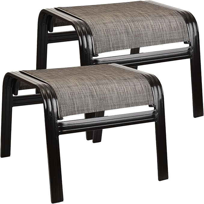 Outdoor Patio Ottoman Seat Textilene Portable Metal Footstool Portable Footrest Patio Chairs 2 Set New Brown