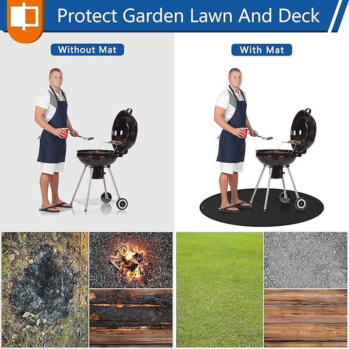 Anze Round Under Grill Mat for Outdoor Grill, 60 Inch Anti-Slip BBQ Floor Mats, Easy to Clean Reusable Fireproof Grill Pad, Oil-Proof Waterproof Protector for Deck Fireplace Pit Mat Black