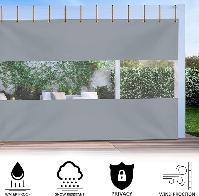 Covers & all Outdoor Clear Panel Curtain, 12 oz Vinyl Outdor Curtains for Patio, Waterproof & Weather Resistant Tarp with Brass Grommets for Pergola, Porch, Gazebos, Balcony (10’ H x 13’ W Feet, Gray)