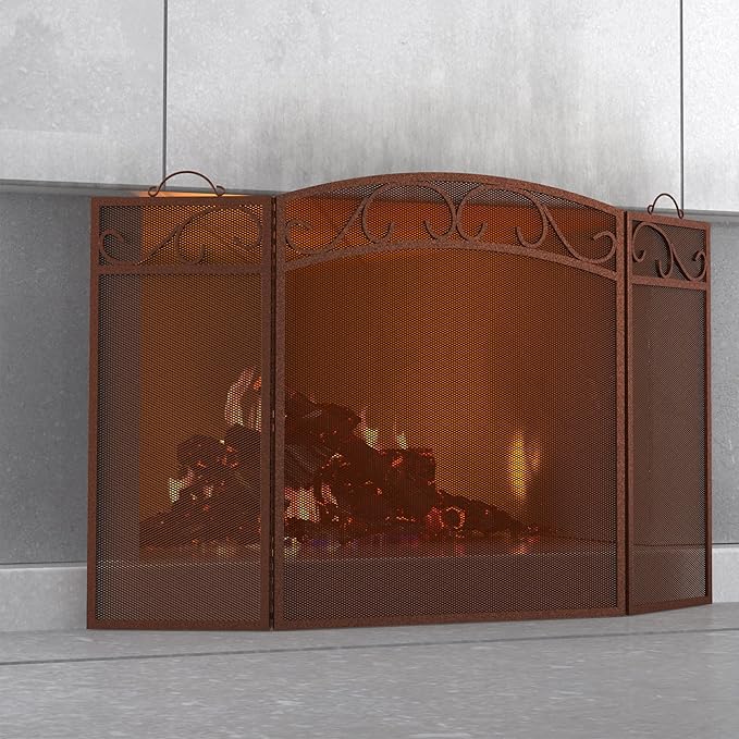 Fire Beauty Fireplace Screen 3 Panel with Handles Wrought Iron 51"(L) x31(H) Spark Guard Cover(Antique Bronze)