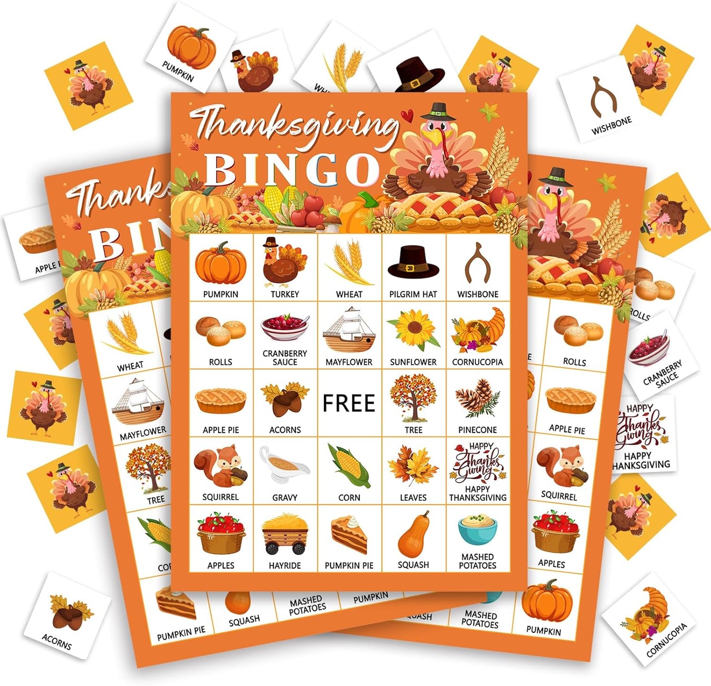 Thanksgiving Bingo Game Cards, Autumn Party Games, 24 Players Thanksgiving Bingo Games for Teens Adults, Thanksgivings Game Supplies for Family Classroom