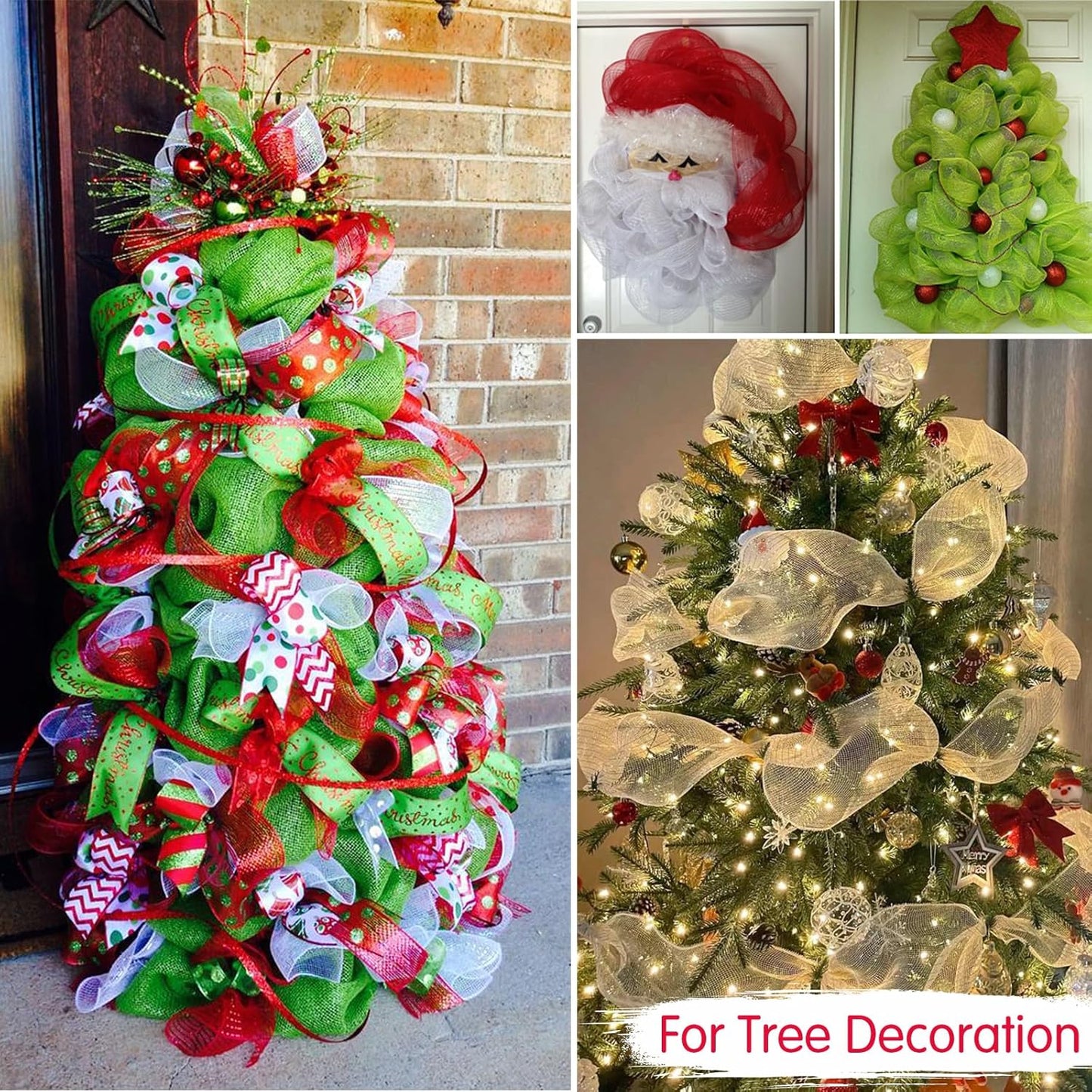 TONIFUL 2 Rolls 10 Inch Green Decorative Mesh Ribbbon Rolls, Fabric Mesh for Mesh Wreath Supplies, Front Door Wreath Crafts Tree Decor Christmas NewYears Halloween Decoration (10 yds/roll)