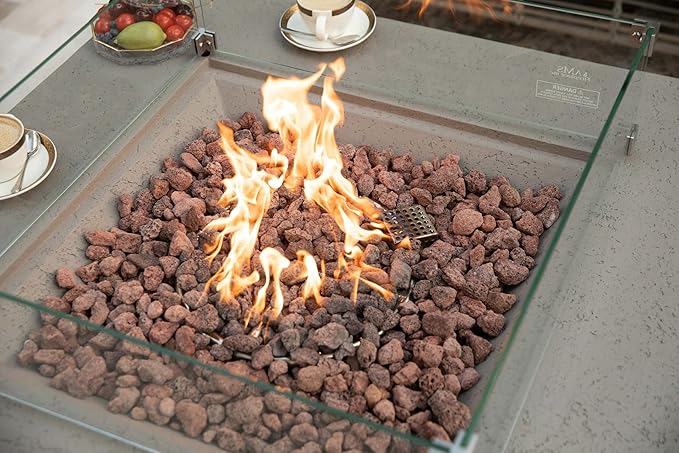 AMS Fireplace | Rectangular Fire Pit Glass Wind Guard for Brooklyn Fire Pit (Light Gray) | Shielded from Patio Heater Flames | Tempered Glass with Polished Edges for Safety | Fire Table Glass Shield