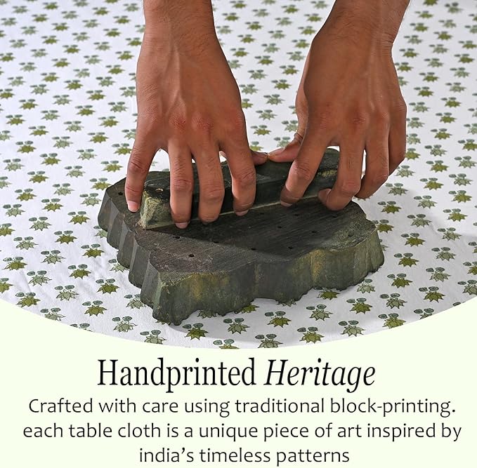 CPC Lotus Meadow Tablecloth 100% Cotton 80x120 Inch Indian Block Print Rectangle Table Cover, Table Cloth for Gifting in Weddings, Halloween, Fall, Christmas, Thanksgiving